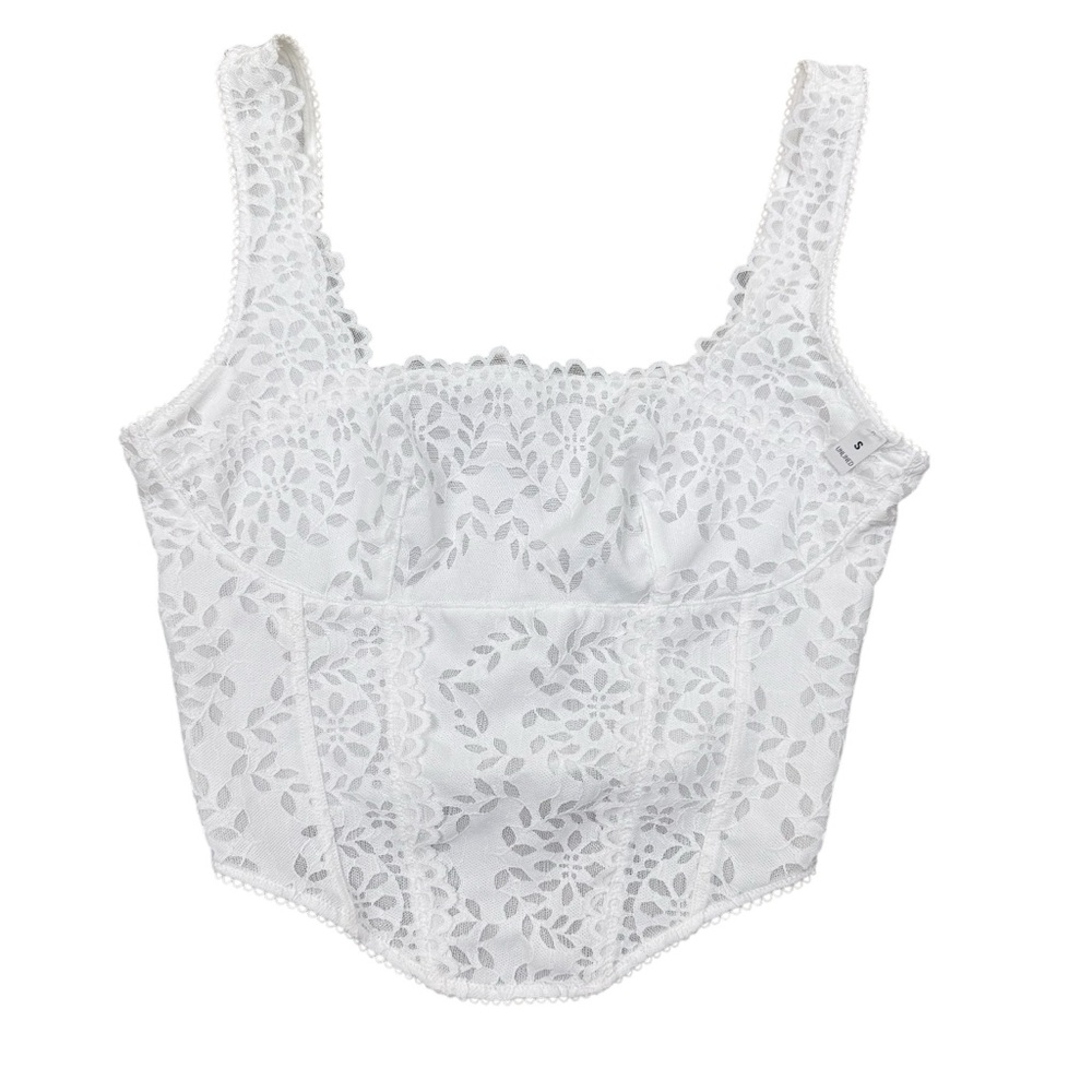 NWT PiNK Victoria’s Secret The Cinched Corset White Lace Bralette Tank Top Cami - Picture 3 of 11